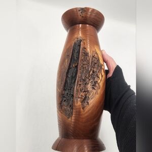 Wooden Hand Turned Live Edge Split Burl Candle Pillar 10.5 Inch Multi Purpose